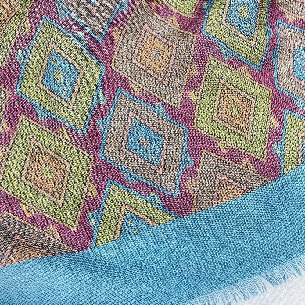 M Ferretti Men Red Geometric Wool Cashmere Scarf Made in Italy 65x26 NWOT
